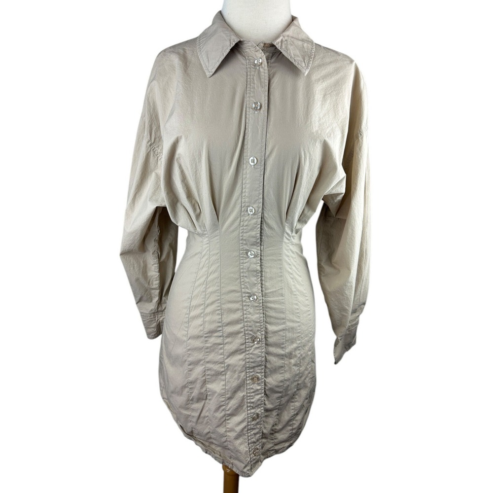 L'Academie x Revolve The Ismene Mini Button Shirt Dress Khaki Tan Size XS Chic - Picture 4 of 16